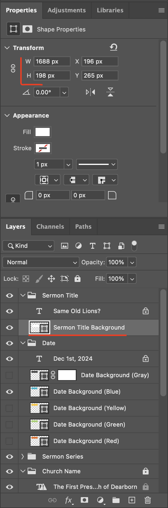 Sermon title background properties